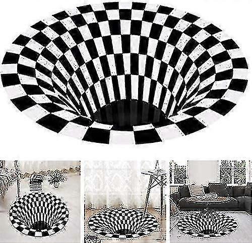 黒、白、グリッドラウンドラグ、3Dボルテックスイリュージョンラグ、3Dボルテックスラグ寝室リビングルーム、3Dエリアラグフロアマット、ボルテックスイリュージョンラグ、光学幾何学ラグ-DW