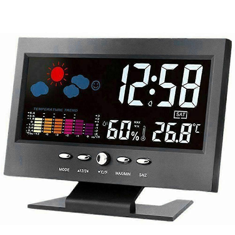 Intelligent Digital Display Weather Clock Wireless Temperature Humidity Meter with Calendar Large Screen Alarm Clock