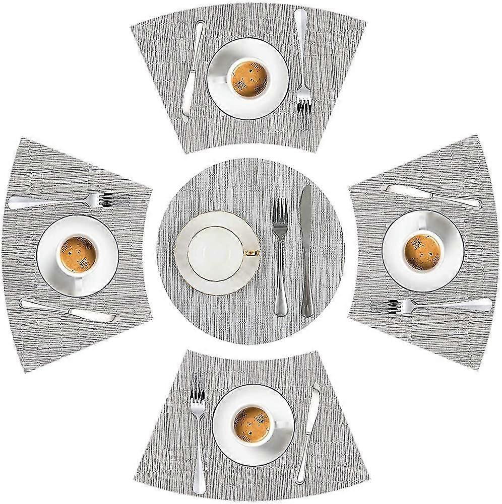 Round Table Placemats Set Of 5, Wedge Decorative Placemats With Centerpiece Woven Vinyl