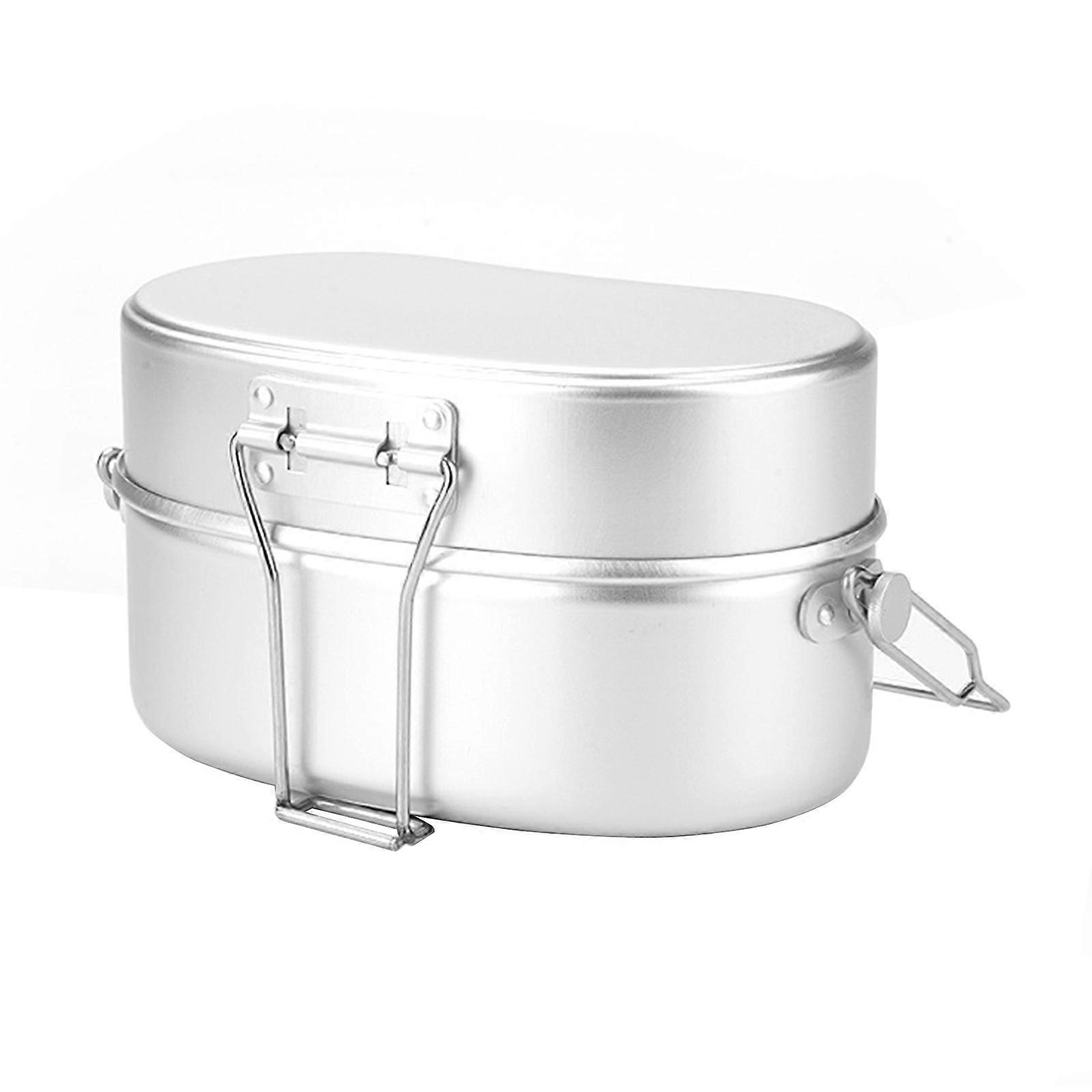 Double Layer Bentos Box Student Lunch Box Handle Food Box Compacts Camp Cookware for Office and School Use silver