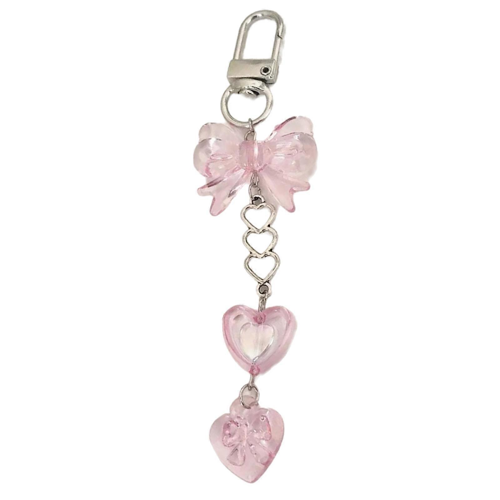 Elegant Phone Charm Keychain Beaded Bowknot Keyring Decorative Accessory Bag Pendant for Wallet Backpack Purse