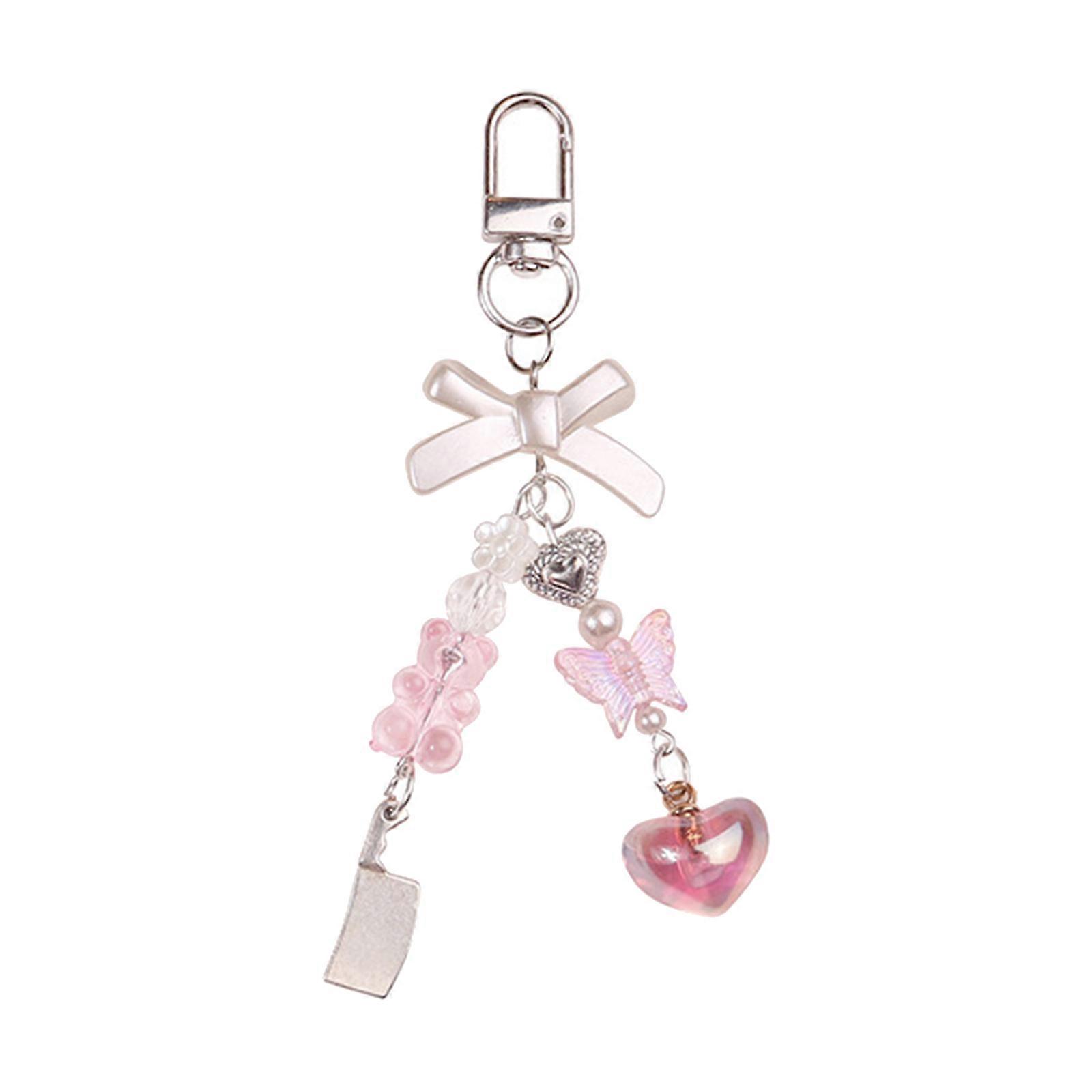 Delicate Keychain with Heart Bowknot Beautiful Heart Pendant Keychain with Bowknot/Bear for Car Key Purse Decoration