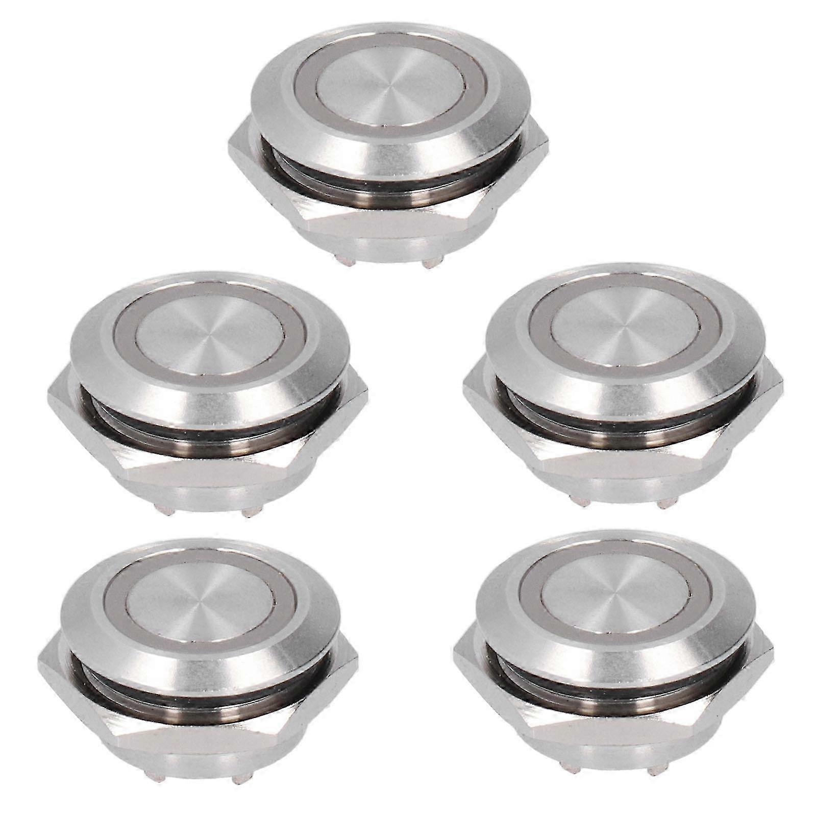 5Pcs Momentary Push Button Switch Metal Auto Reset Ultra Thin Waterproof with LED 19mmDC12~24V Yellow