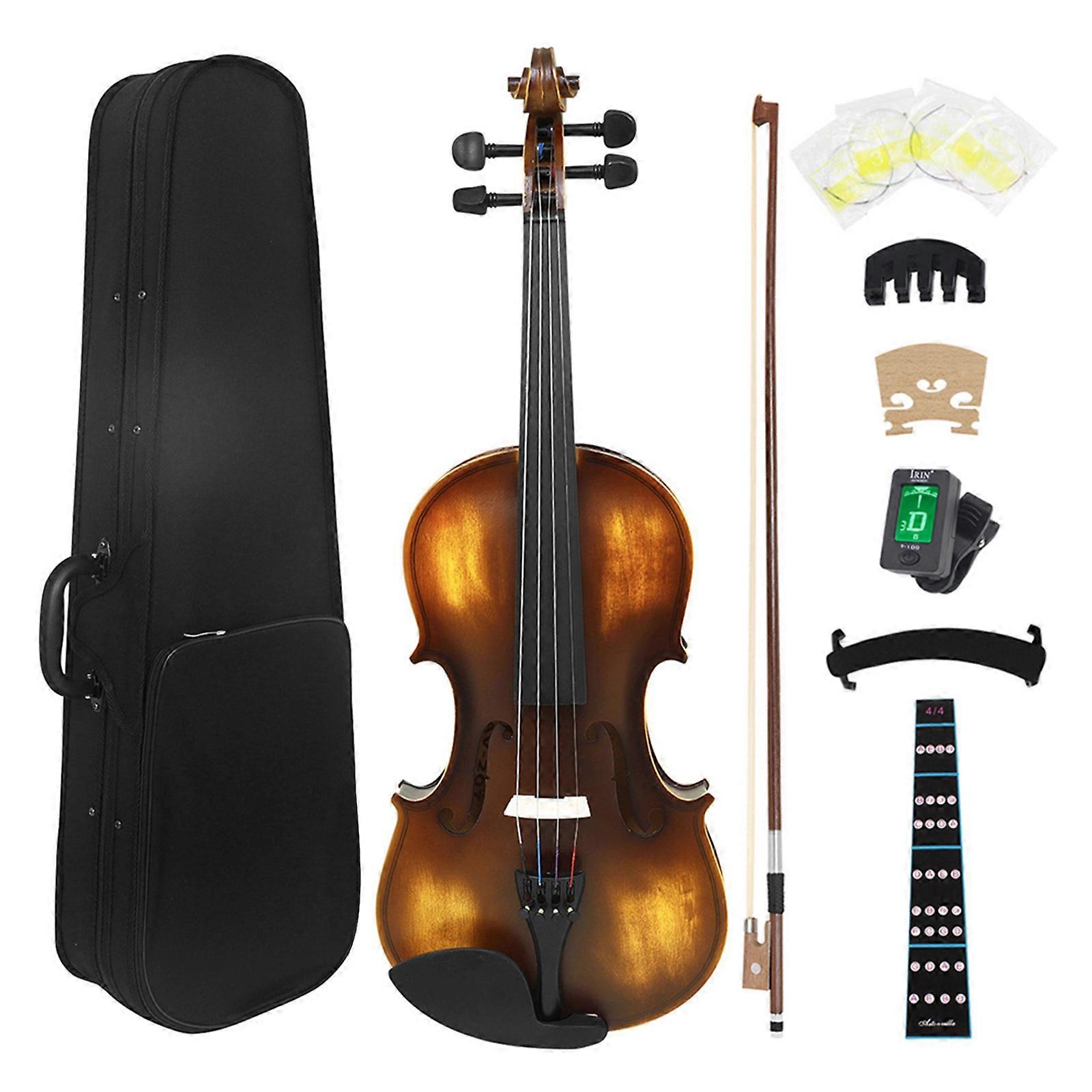 4/4 Full Size Vintage Acoustic Violin Solid Wood Beginners Violin Musical Instruments with Case & Bows Enduring Retro shine