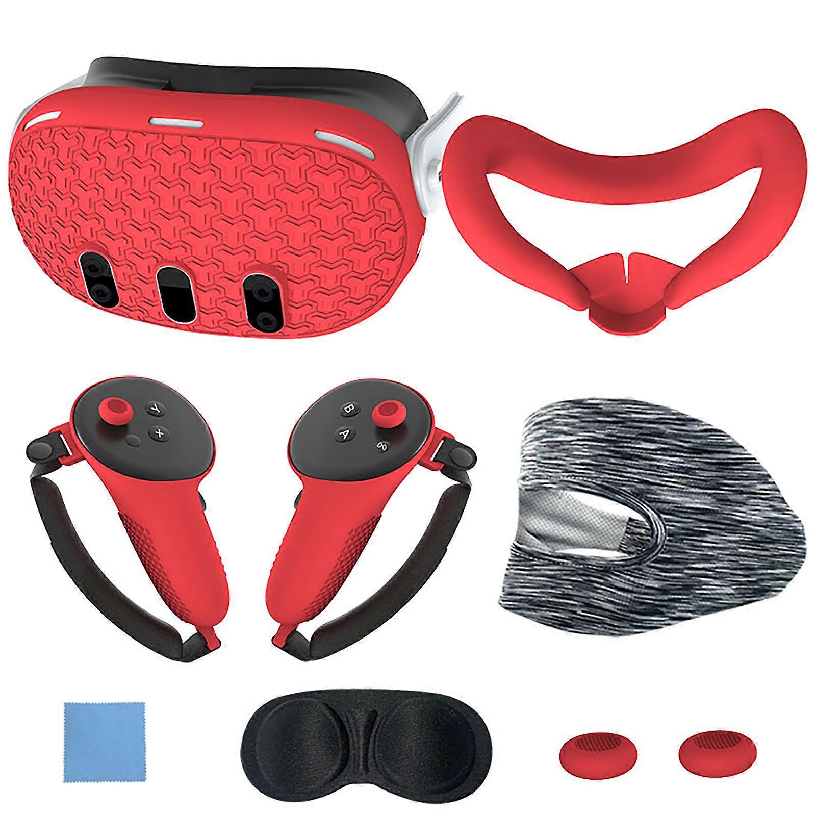 Essential 7pcs Accessories for VR Headset Protector Controller Grip Rocker Cap VR Facial Interfaces Controller Bracket  red
