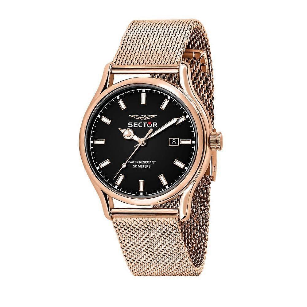 Sector 660 R3253517020 Men's Quartz Watch - 43mm Rose Gold-tone Case, Black Dial, Rose Gold-tone Mesh Bracelet