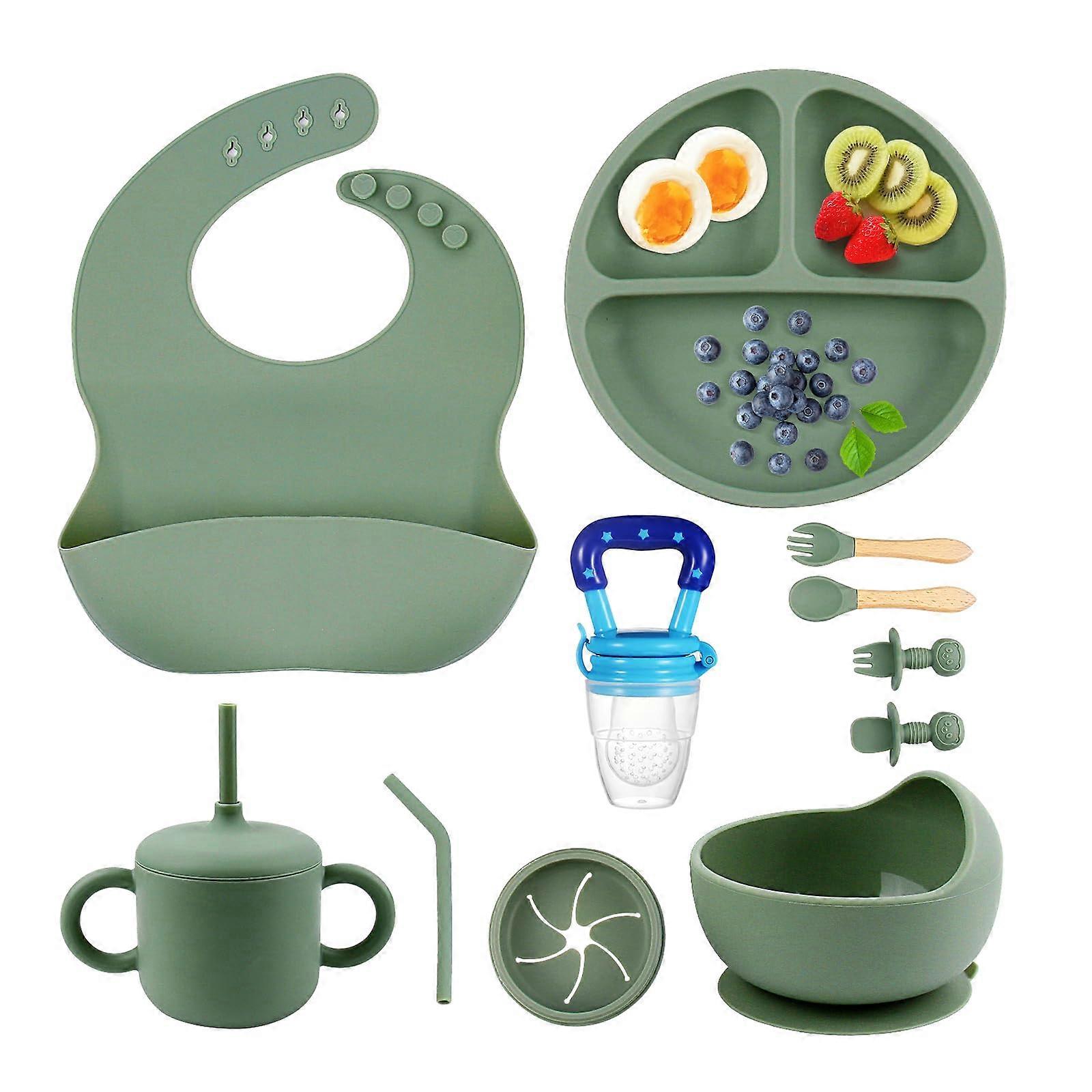 Baby Feeding Set Dishwasher Safe for Baby Led Weaning, Silicone Plates and Utensils for Self-Feeding Skills