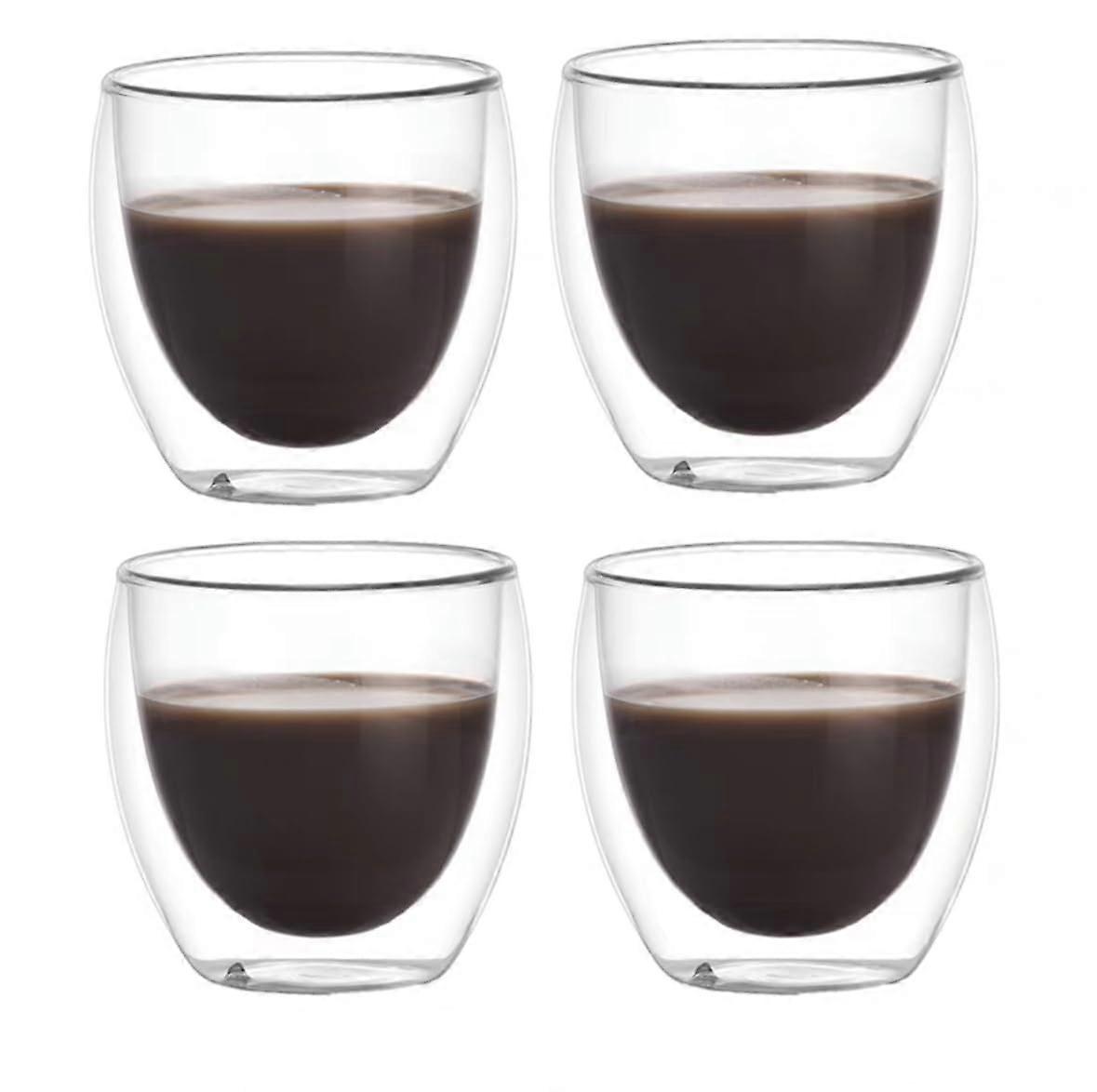4 Set Double Wall Glass Coffee Mugs 8 OZ Clear for Latte Cappuccino and Whiskey, 250ml Capacity
