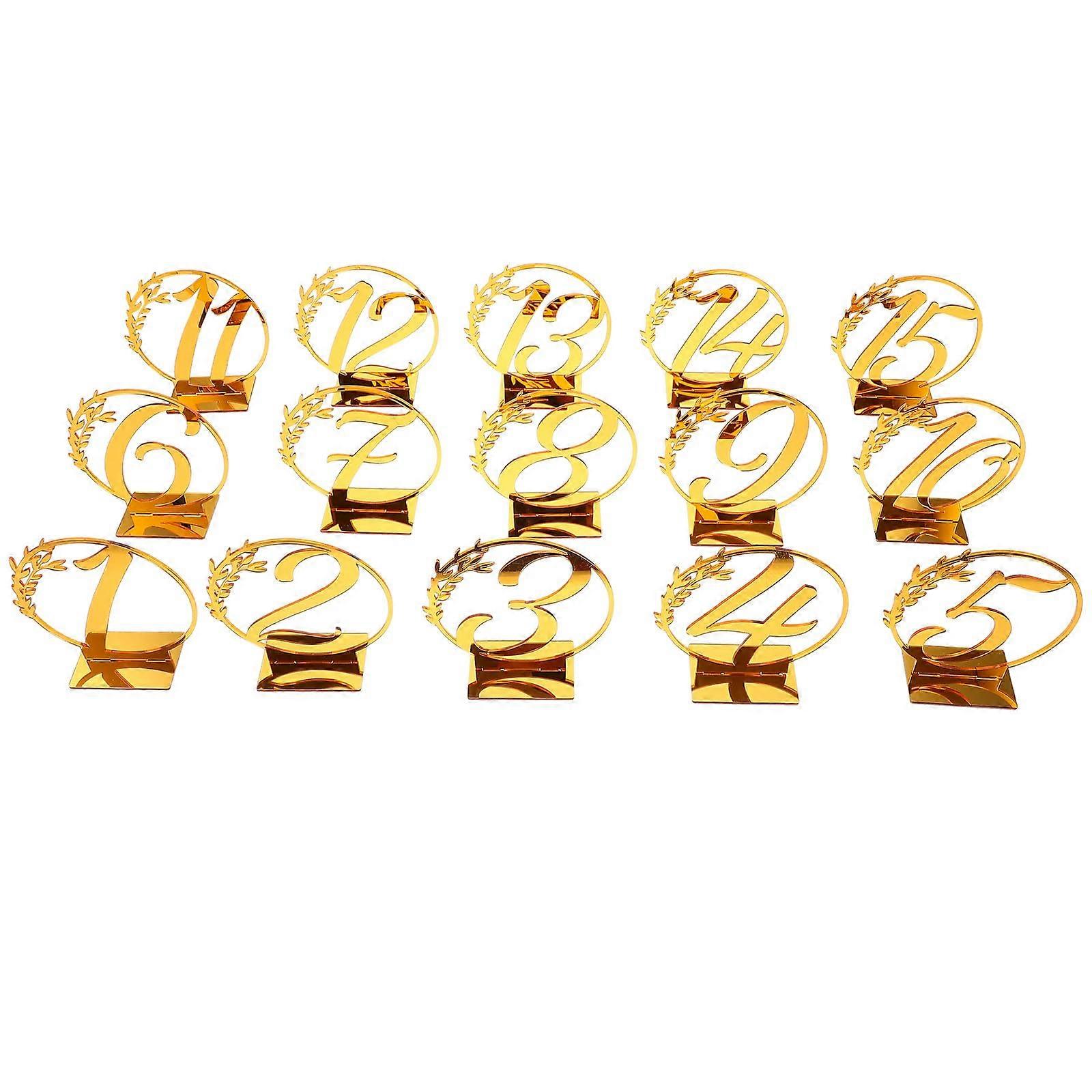 15 pcs Acrylic Golden Table Number Signs for Wedding Table Name Signs