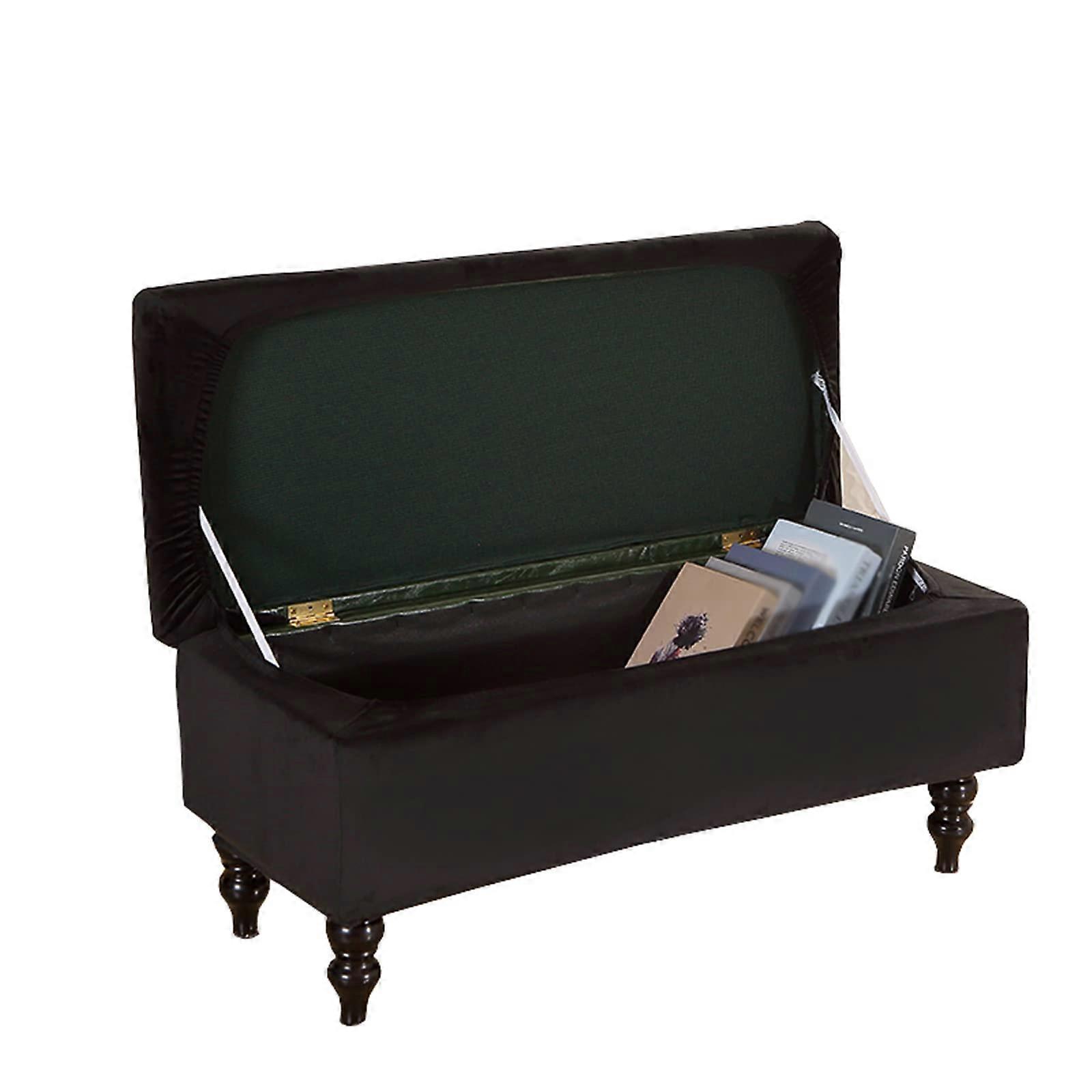 Ottoman Cover Rectangular Velvet Stretch Slipcover Black Large Removable Washable Footstool Protector Elastic Bottom