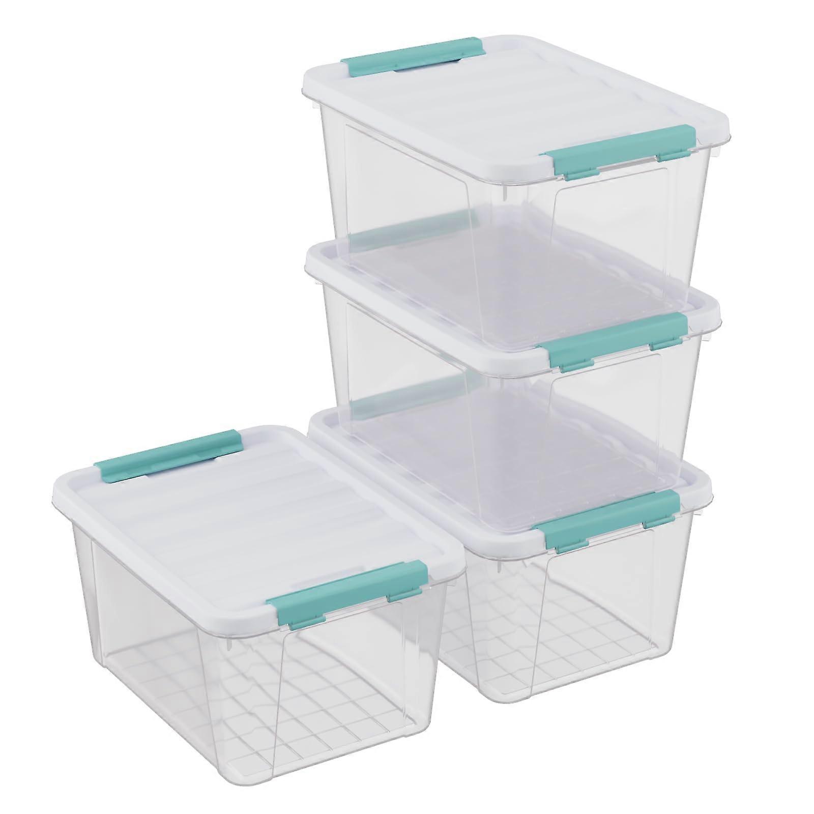 20 Liter Plastic Latching Boxes 4-Pack, Clear Storage Totes with Lids for Organizing and Home Storage Solutions