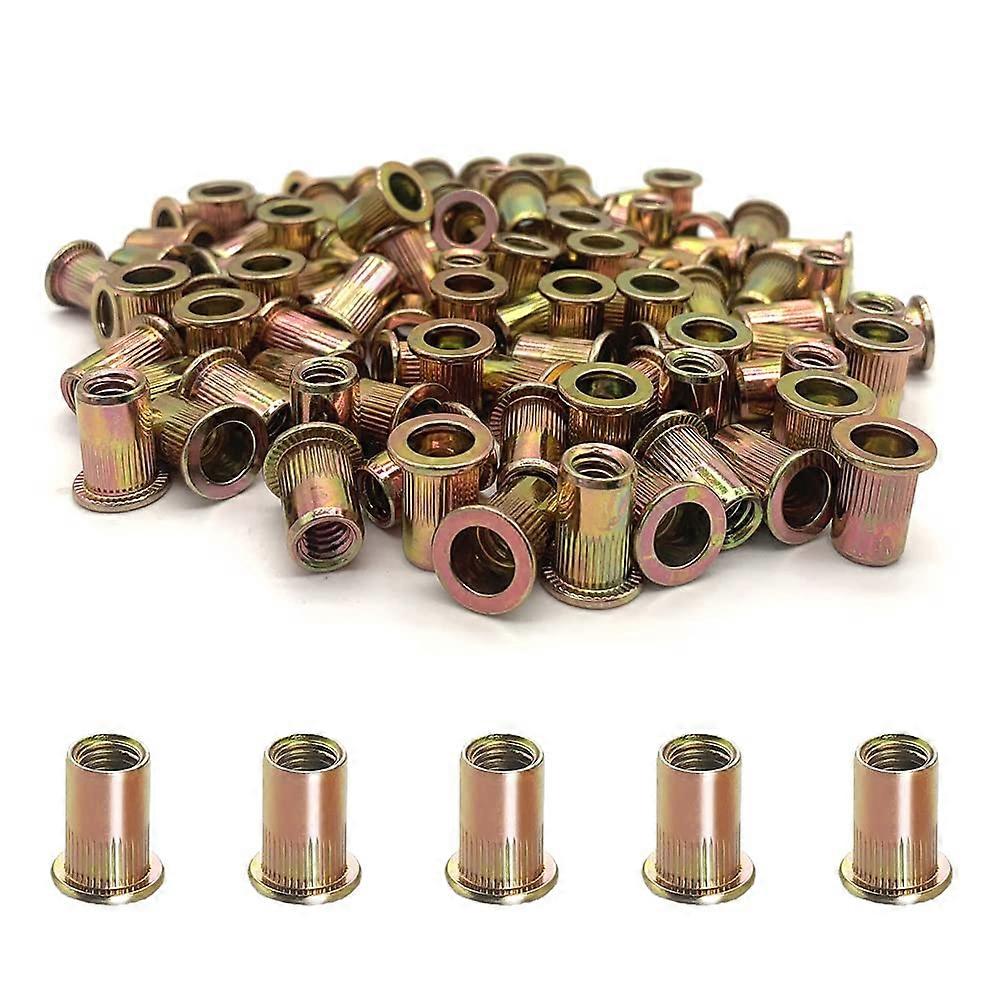 200PCS Rivet Nuts 1/4"-20 Steel UNC Flat Head Threaded Insert Nutserts Assortment Kit Yellow NUT-1/4-20 200pcs