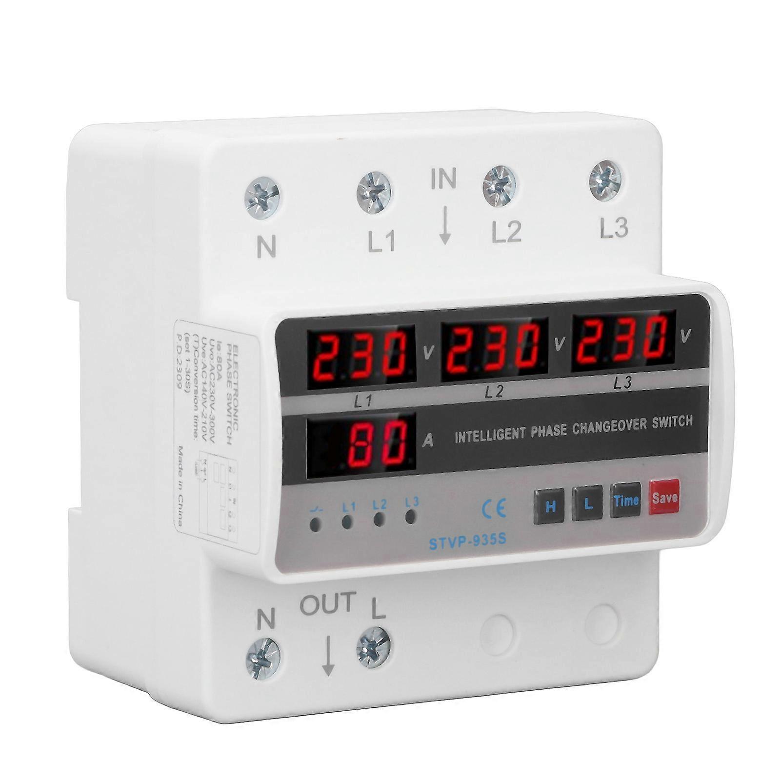 3 Phase Transfer DIN Rail Mount Automatic Changeover Switch with Voltage Current Protection AC220V 80A