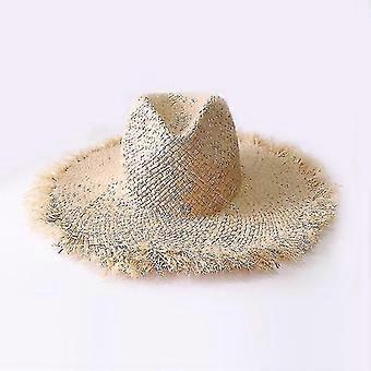 Lato Prosty Jednolity Kolor Ręcznie robiony Splot Raffia Kapelusze przeciwsłoneczne dla kobiet Sznuruj Duży Rondo Słomkowy Kapelusz Outdoor Beach Summer Caps