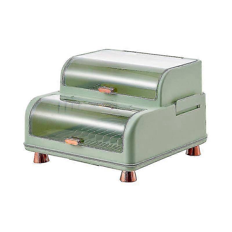 Draining Bowl Rack Plastic Tableware Drainer Storage Box Dish Chopsticks Drying Box With Lid Light Green