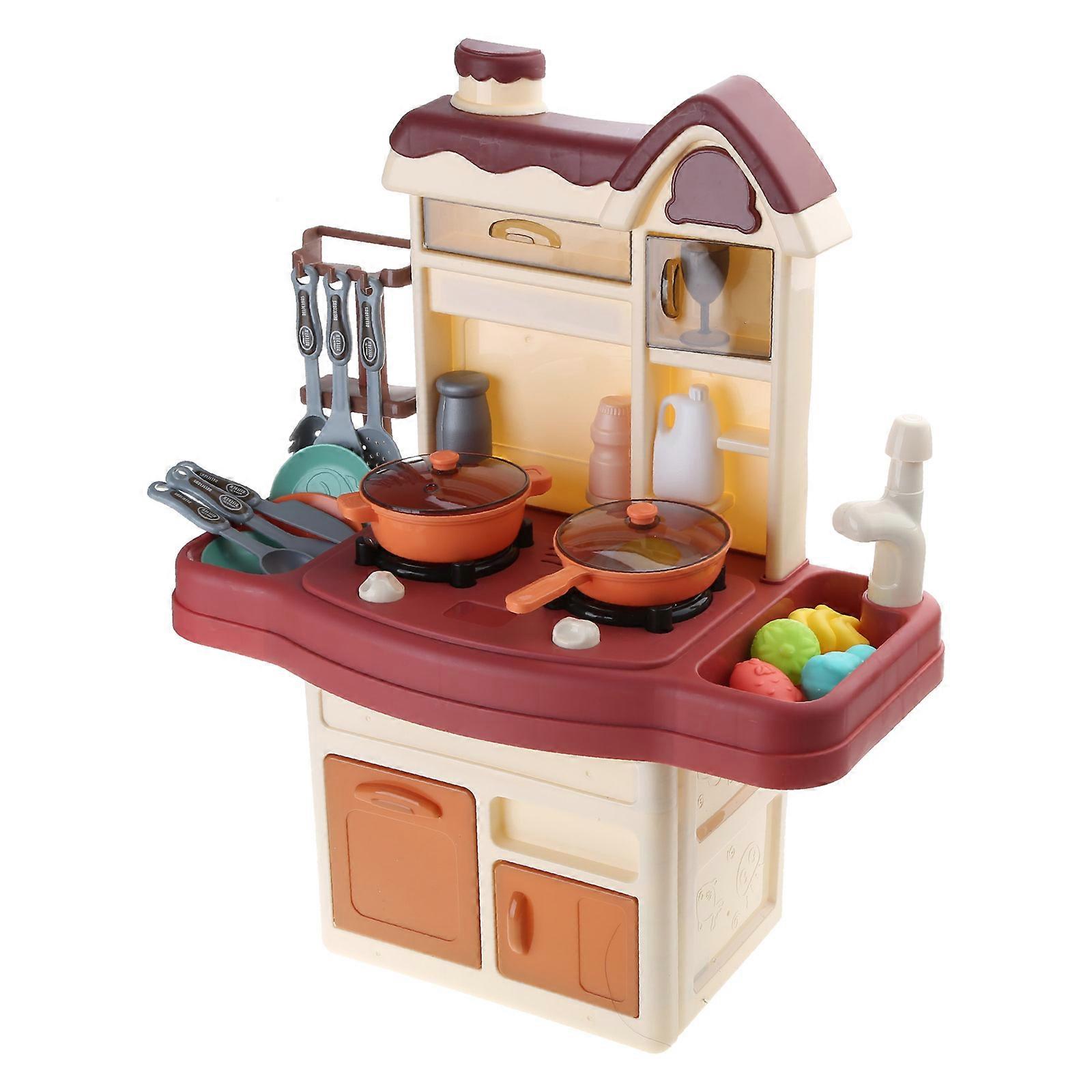 Kids for Play Kitchen with Realistic Lights & Sounds Simulation of Spray for Play Sink with Running Water Dessert Shelf red