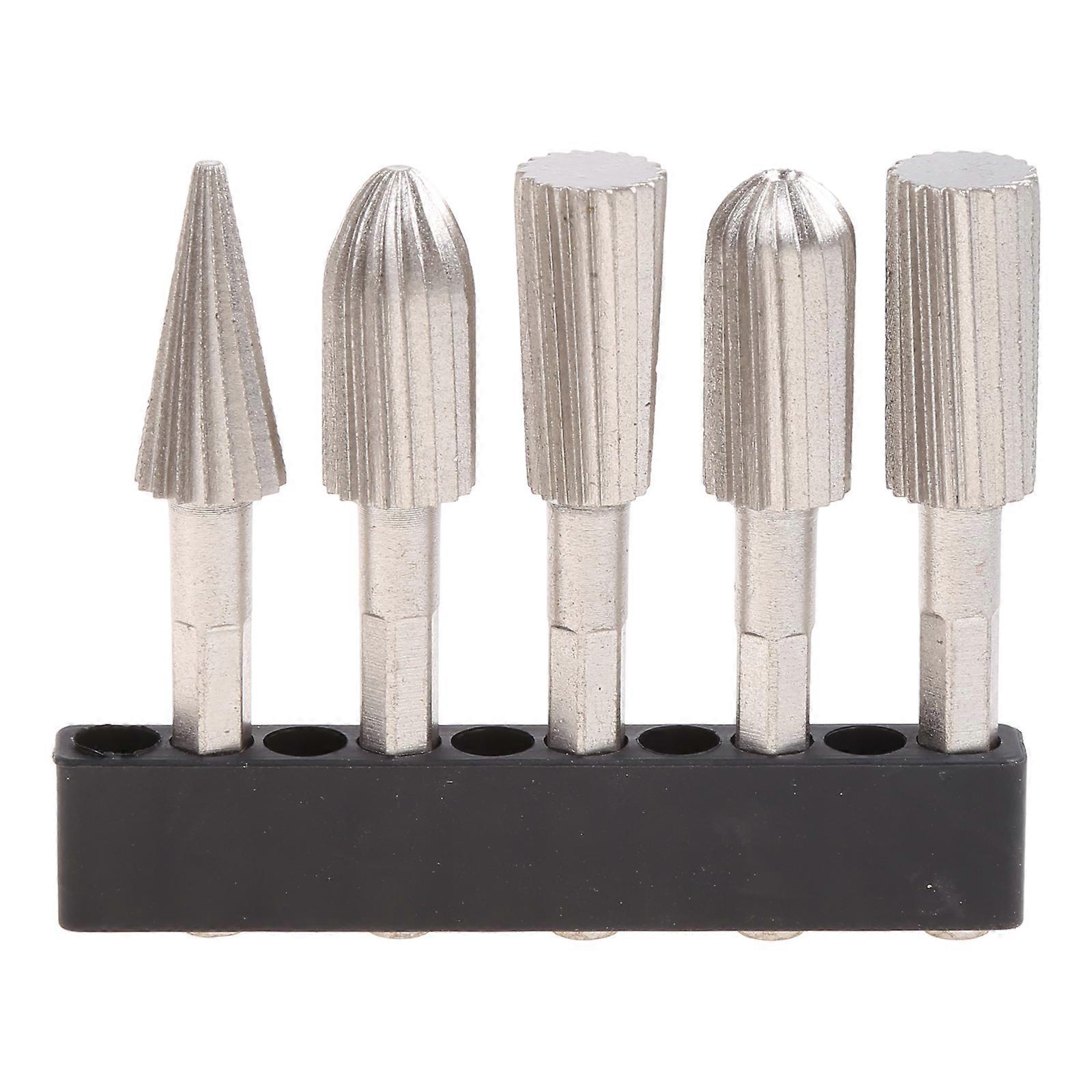 5 Pcs Rotary Rasp Cutter Files 1/4"/6.35mm Grinder Drill Bit HSS Burrs Rotary File Rotary Tool for Engraving Woodworking Multicolor