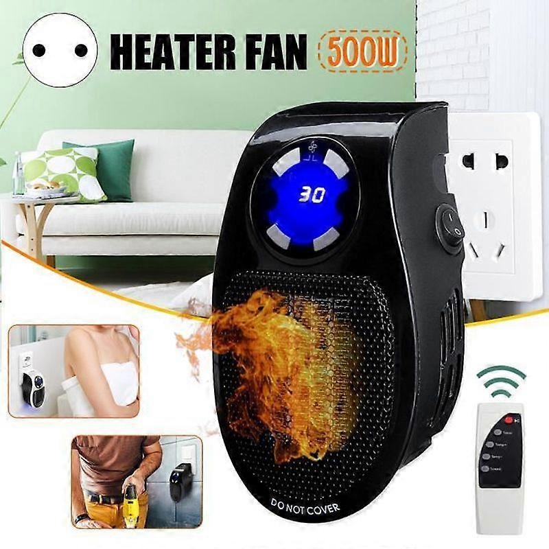 NEFU 500W Mini Electric Heater Fan Radiator EU Plug LED Remote Control Black