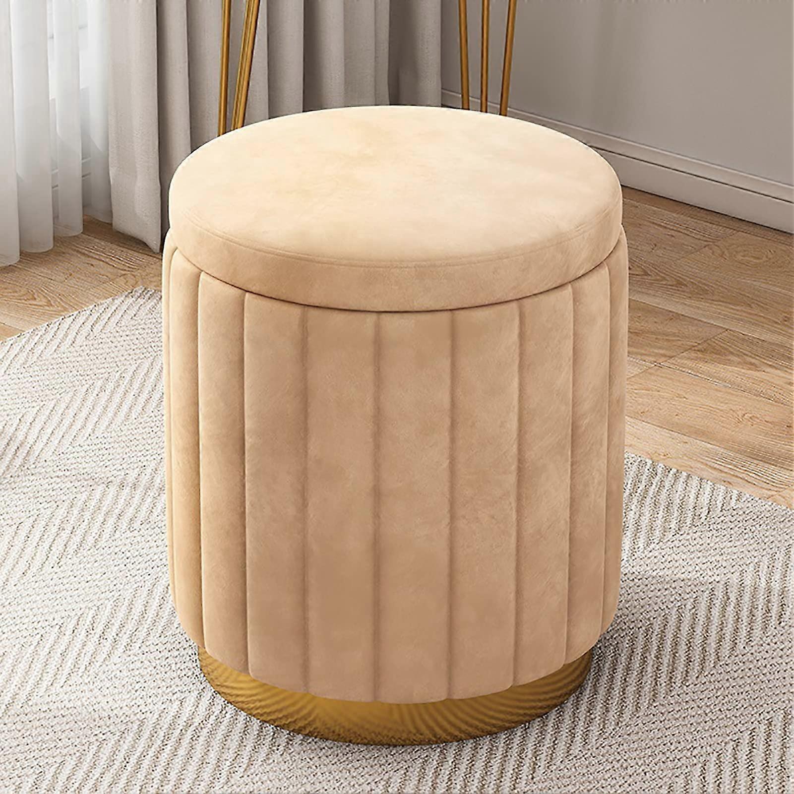 Ottoman with storage, velvet, padded footrest, stool, large capacity, yellow