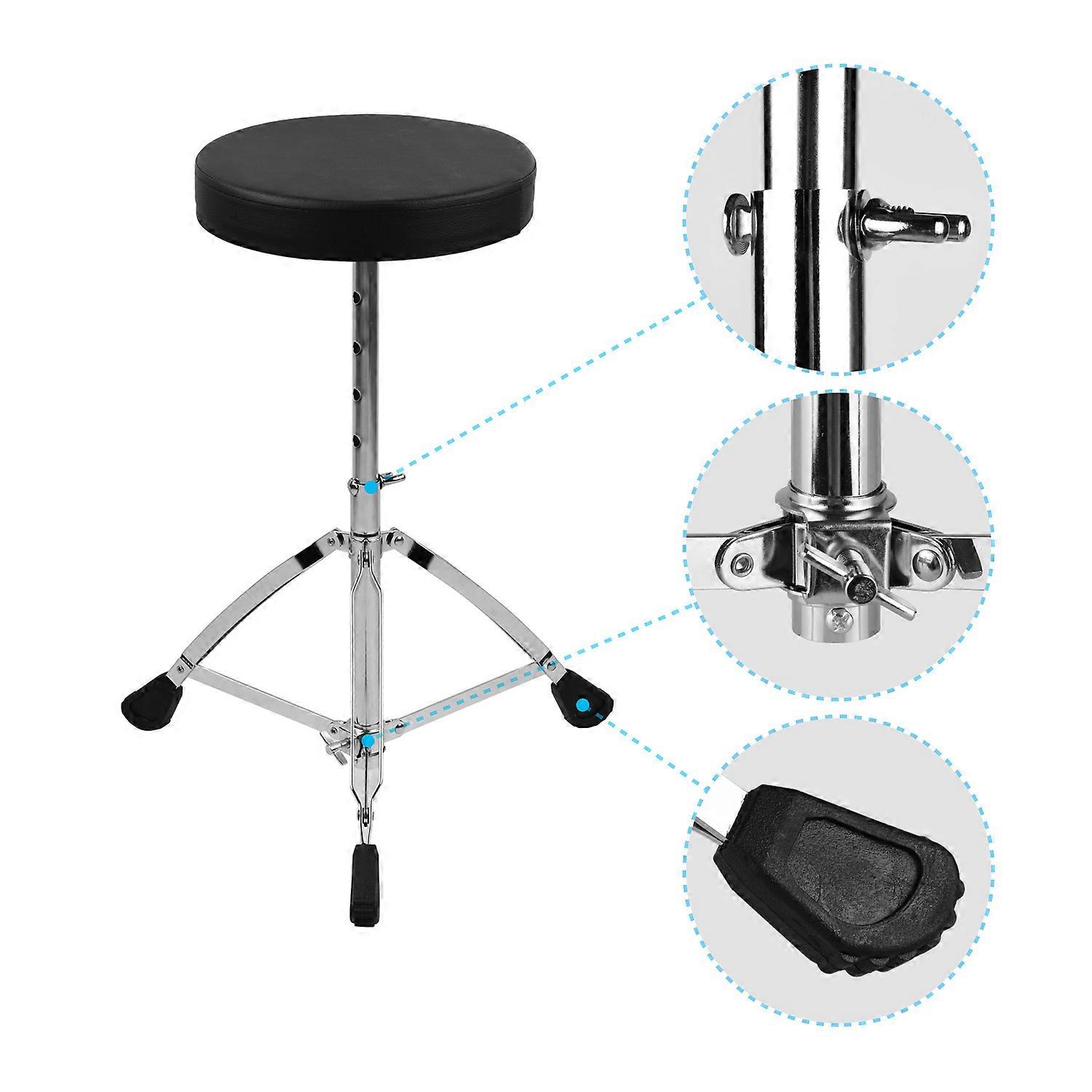 Universal Round Padded Drum Stool, Double Braced Stainless Steel Legs, Non-Slip, 5-Level Adjustable Height, for Adult Drummers