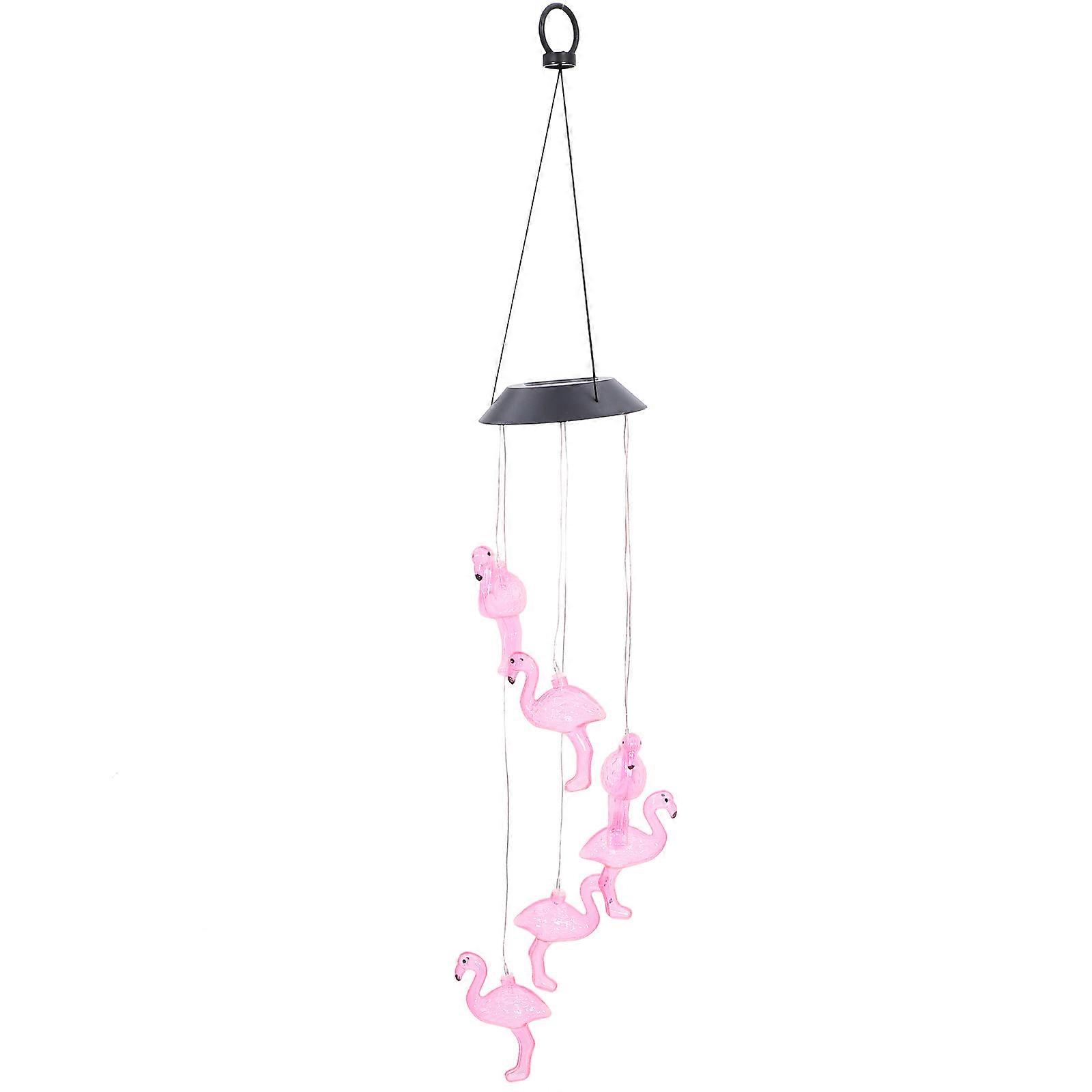 Solar Powered Hanging Flamingo Wind Chime with Light Sensor and Swivel Hook for Outdoor Garden Decoration – Relaxing Melody and Artistic Design