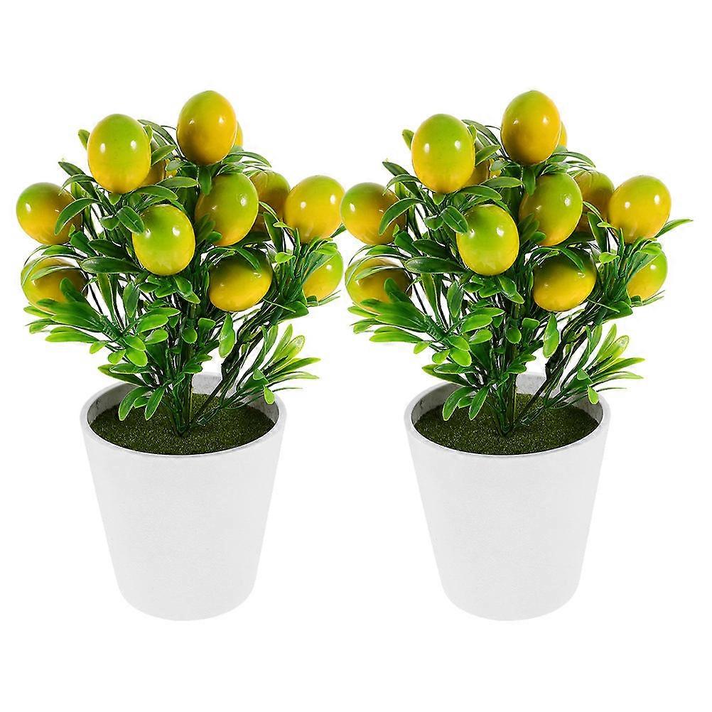 Fake Bonsai Tree Artificial Potted Lemon Tree Office Decor Couples Photographers 2 Sets