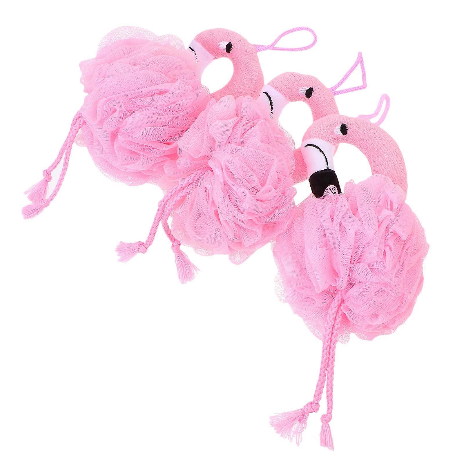 Pink Cartoon Flamingo Bath Balls for Kids with Gentle Massage and Deep Cleansing in Bath PE 3PCS