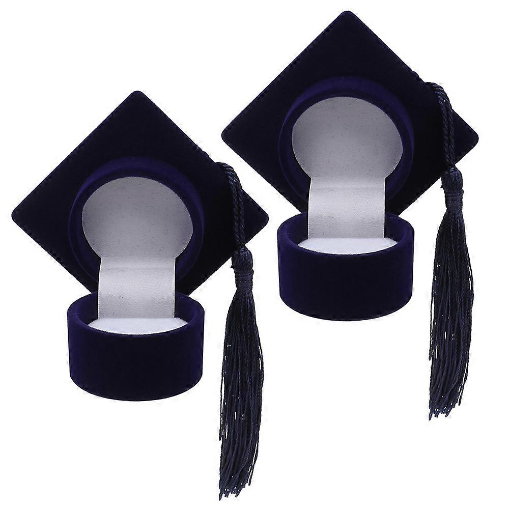 Jewelry Organizer Box Doctoral Ring Boxes Dark Blue Flocking present Giving 2Pcs