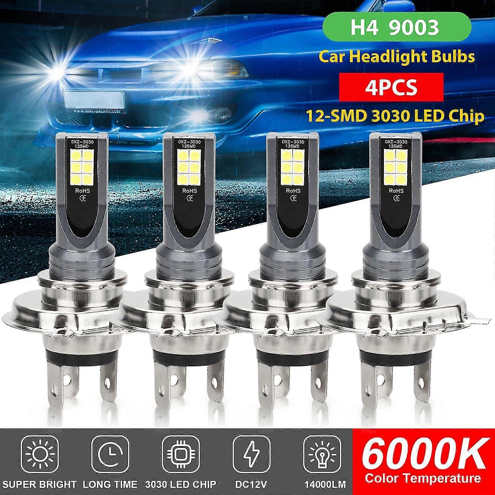 4PCS H4 9003 HB2 LED Scheinwerferlampen Kit Fernlicht Abblendlicht 28000LM 6000K Superweiß