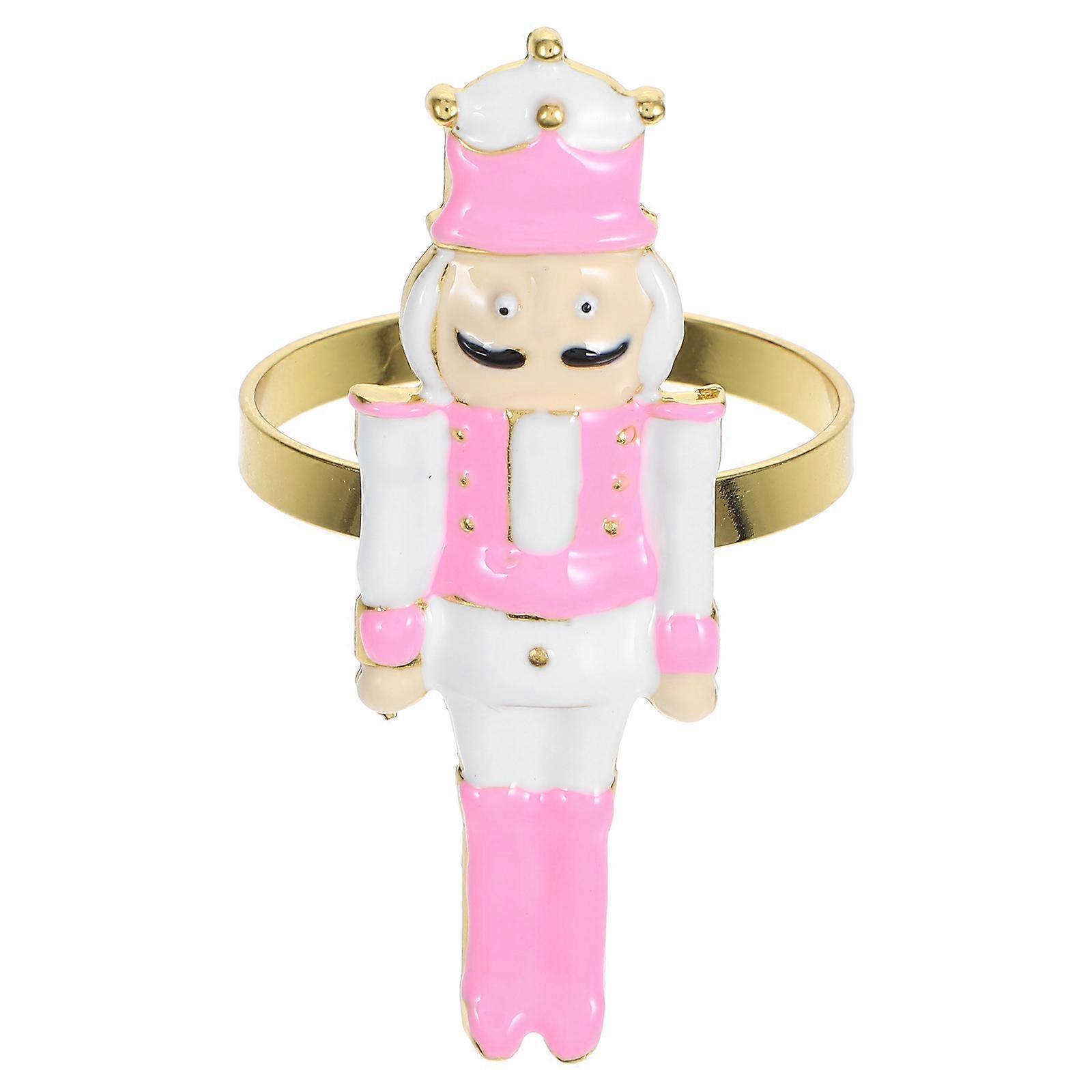 Nutcracker Napkin Ring Table Decoration Christmas Dining Pink Zinc Alloy 1Set