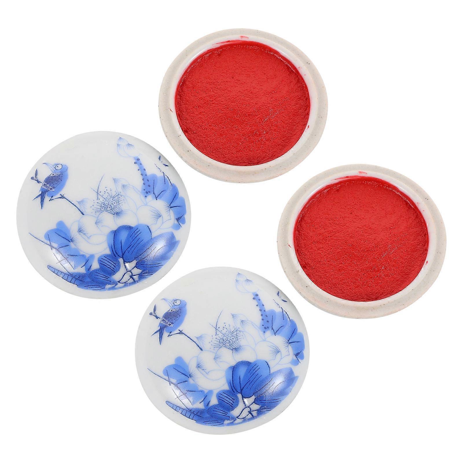 Calligraphy Red Inkpad Portable Square School Office Students 2Pcs