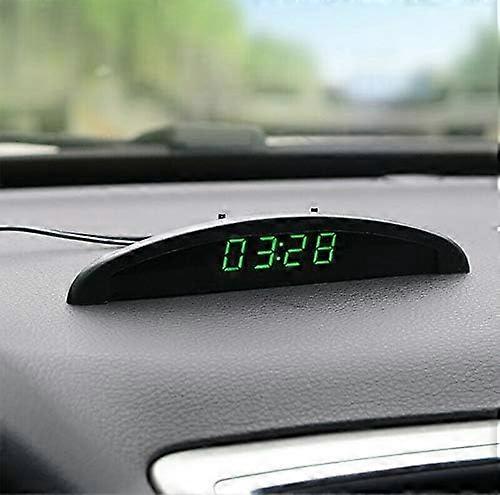 Car Temperature Clock, Universal Auto Dashboard Digital Clock Thermometer Voltage with LCD Display for Car Interior, Green