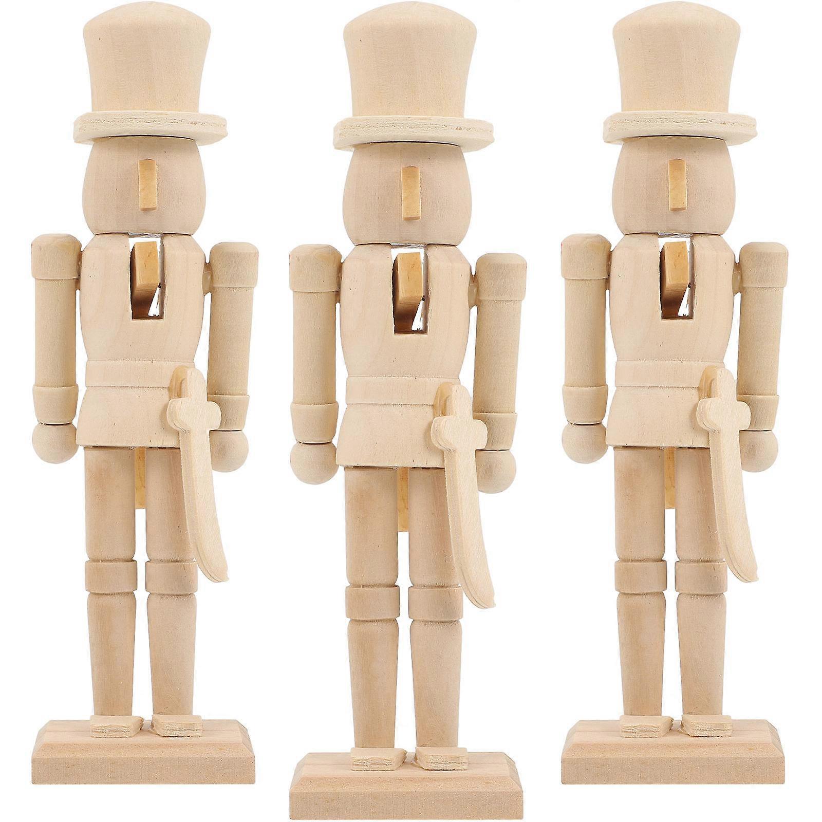 Diy Nutcracker Unfinished Wood Soldier Shape For Table And Shelf Decoration 3Pcs