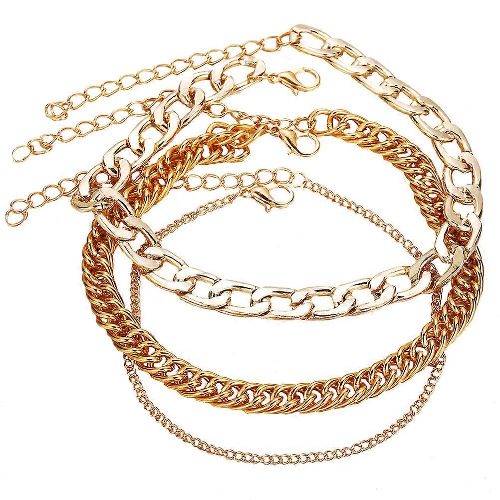 Here's a refined and market friendly product description based on the title you provided:
 
**3pcs Punk Style Metal Chain Ankle Jewelry Set –