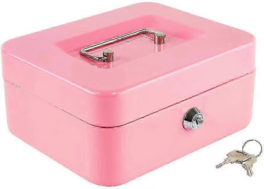 Medium cash box with money tray small safe lock box with key