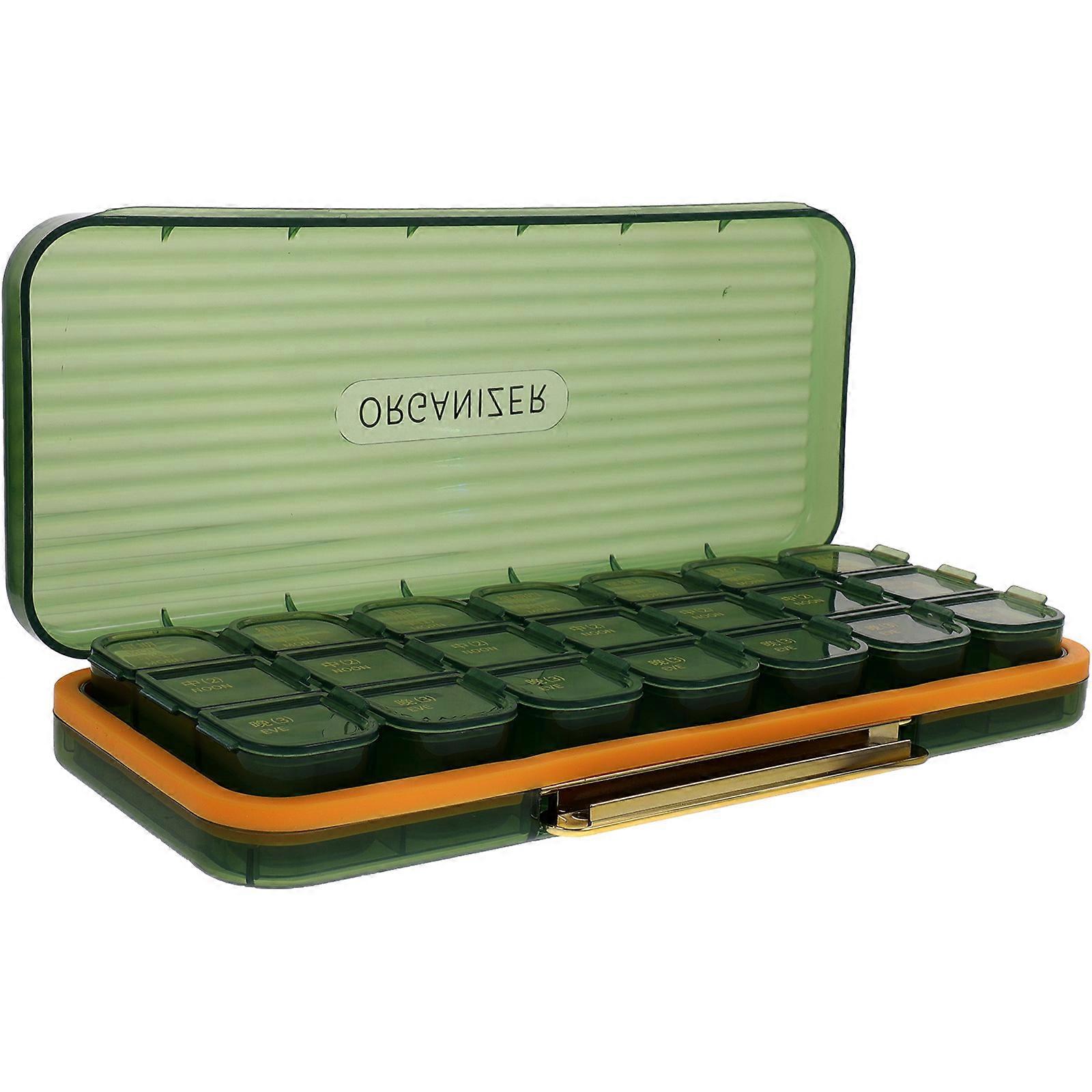 Medicine Organizers Portable Multi-Grid Design Compact Pill Case Daily Use Green 22.5X9.5X3CM 1Set