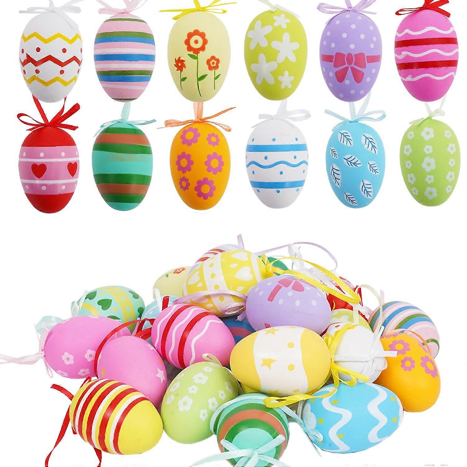 Pack of 24 Hanging Easter Eggs in Assorted Colors for Spring Decorations and Holiday Crafts