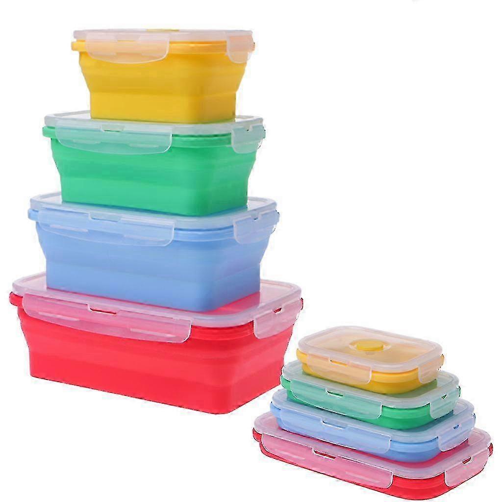 4 Pcs Silicone Collapsible Portable Lunch Box Fruit Food Storage Container