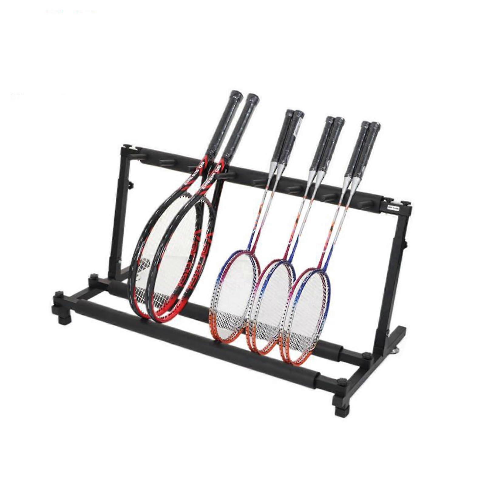 Tennis racket storage shelf, foldable stand, organizer for badminton rackets, heightadjustable, 90.5x43.5x40cm