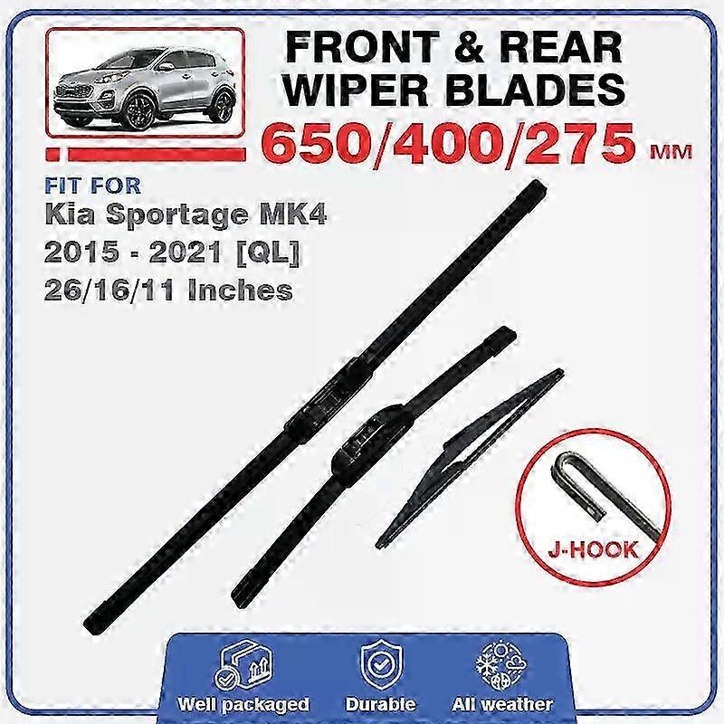 Windscreen Wiper Blade Set for Certain Brand Sportage MK4 QL 2015 - 2021, Durable Brushes for U Hook Arm, 261611