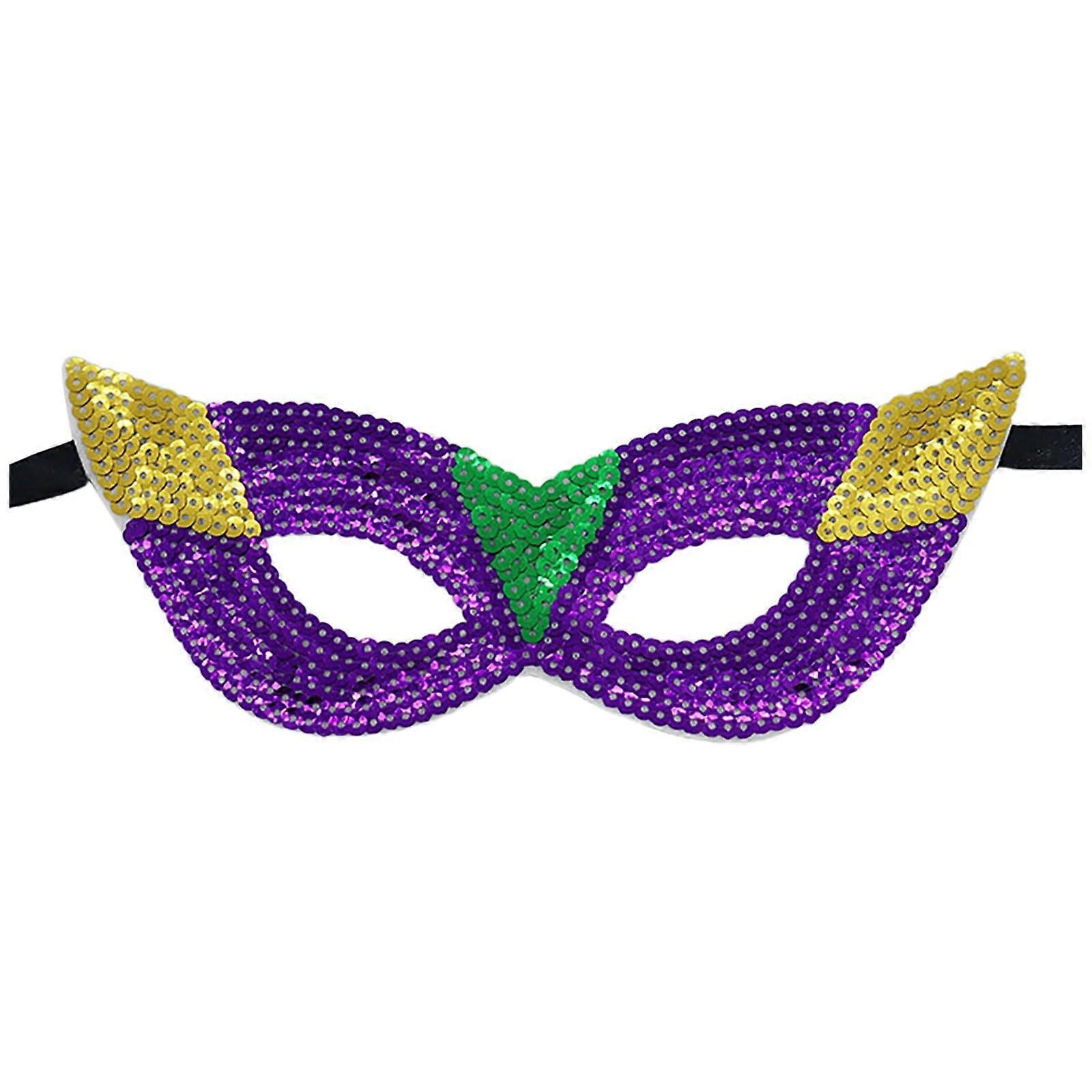 Carnival Mask for Adults and Children, Gold Purple Green Sequin Half Mask, Black Masquerade Performance Mask, Unit Size
