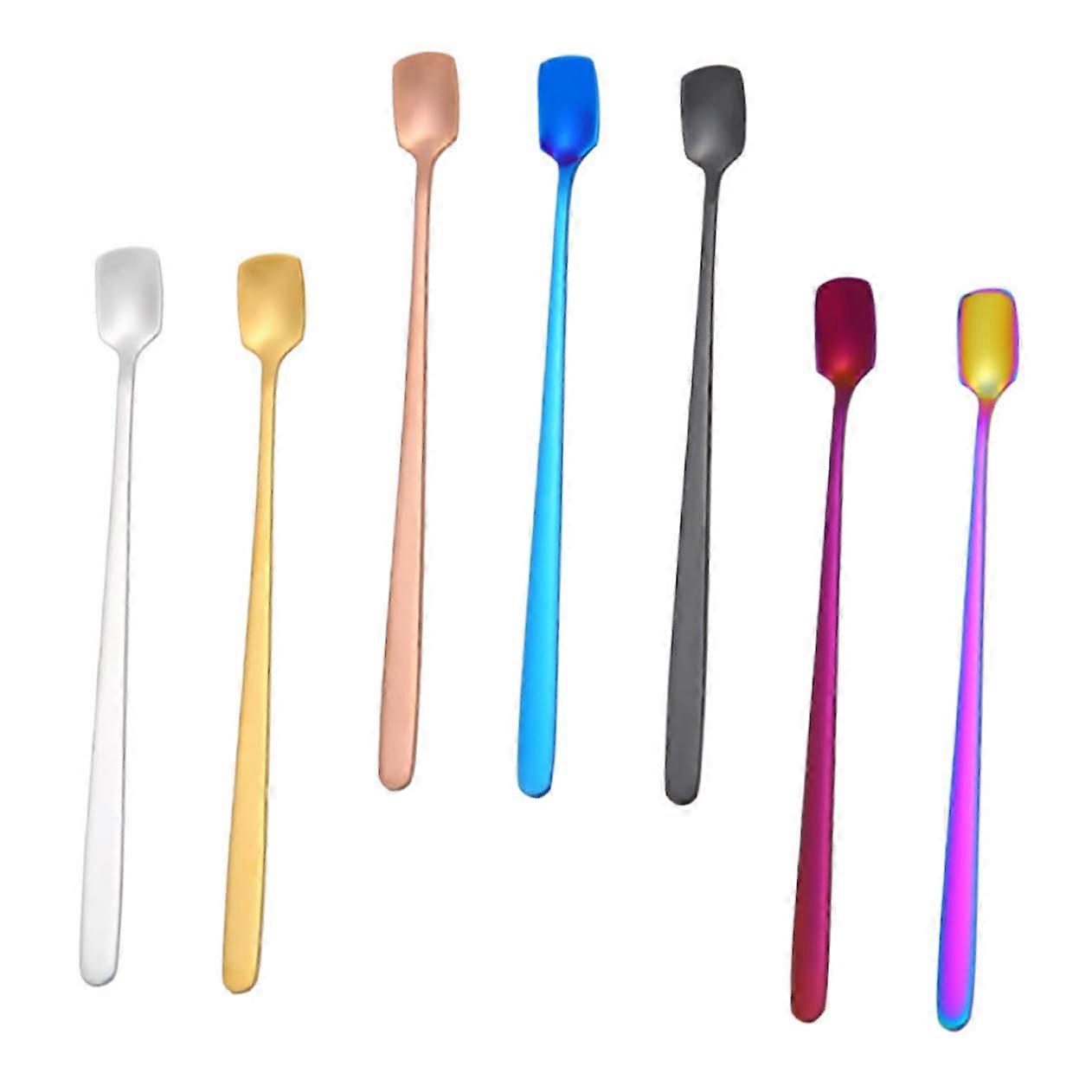 Stainless Steel Stirring Spoons Set - 7-Piece, Long-Handled, Colorful, For Coffee Mixing and Serving, Kitchen Utensils