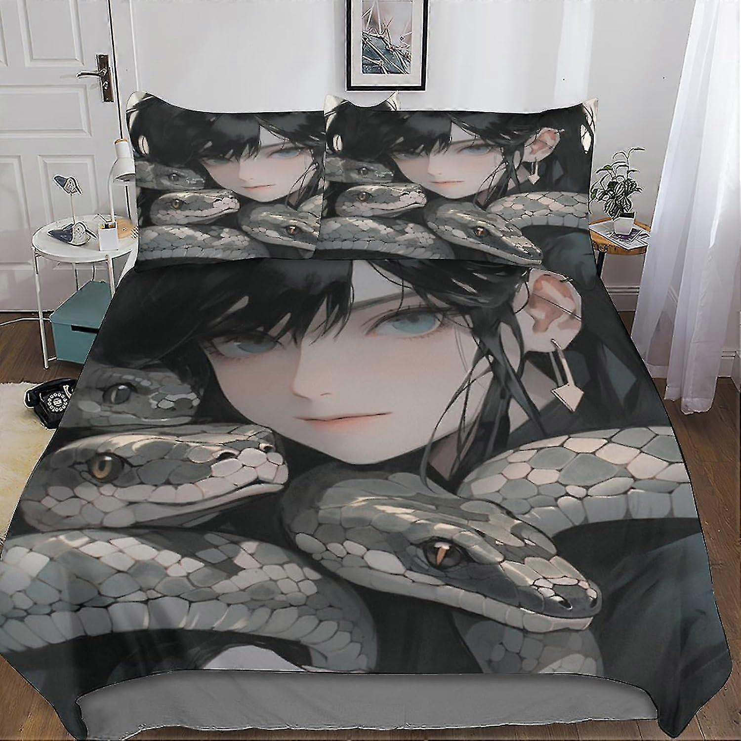 3D Printed Snake Bedding Set, Soft Microfibre, Includes 2 Pillowcases, Hidden Zip