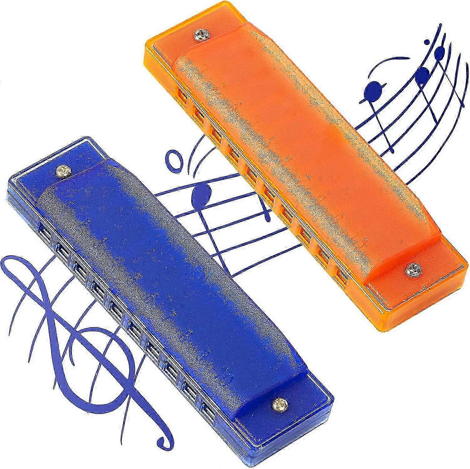 Kids Harmonica, 2PCS 10 Holes Translucent Harmonica with Case (Orange and Blue) Suitable for Toddlers