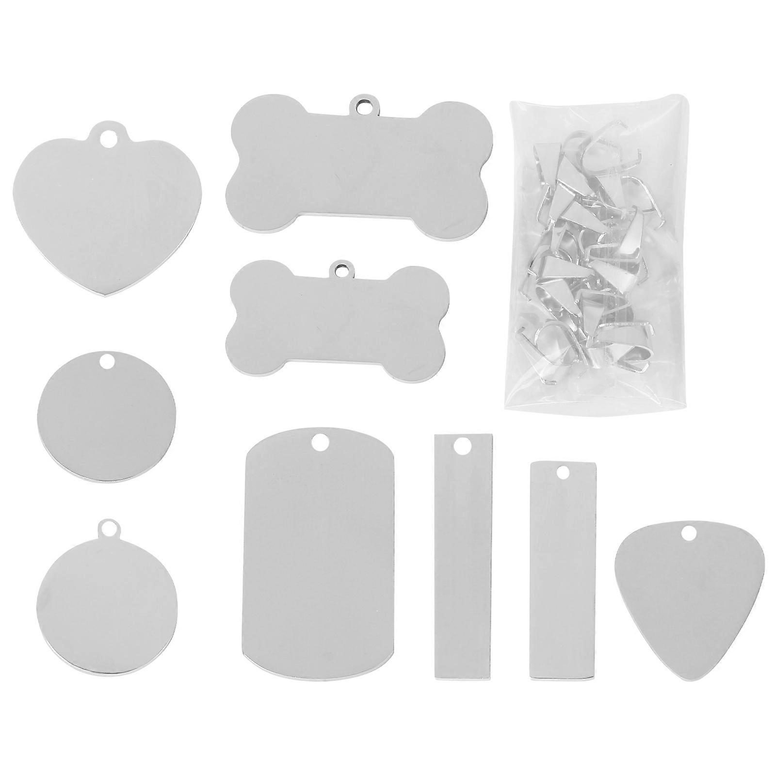 Blank Stamping Tags Charm for Jewelry Making Stainless Steel Pendants Various Shapes Silver 2.7x4.9cm 0.1cm Thickness Pet Identification 24Pcs
