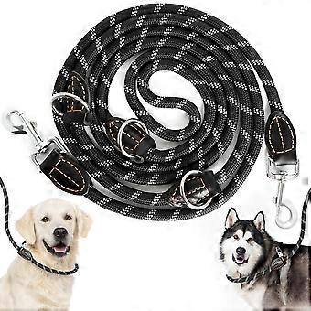 Adjustable Double Dog Lead 3m Reflective Nylon with 2 Carabiner Hooks for Medium and Large Dogs