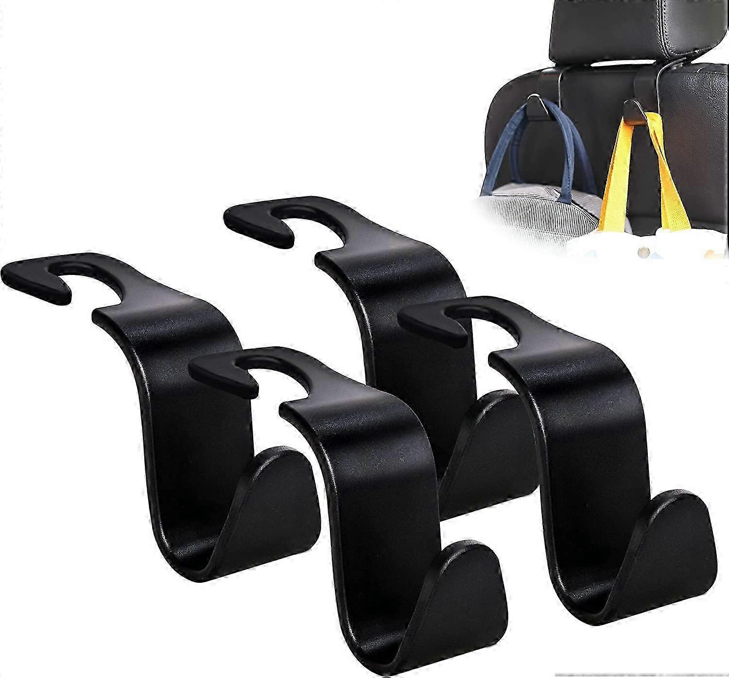 4 Pack Black S Type Car Seat Headrest Hooks for Storage Organization
