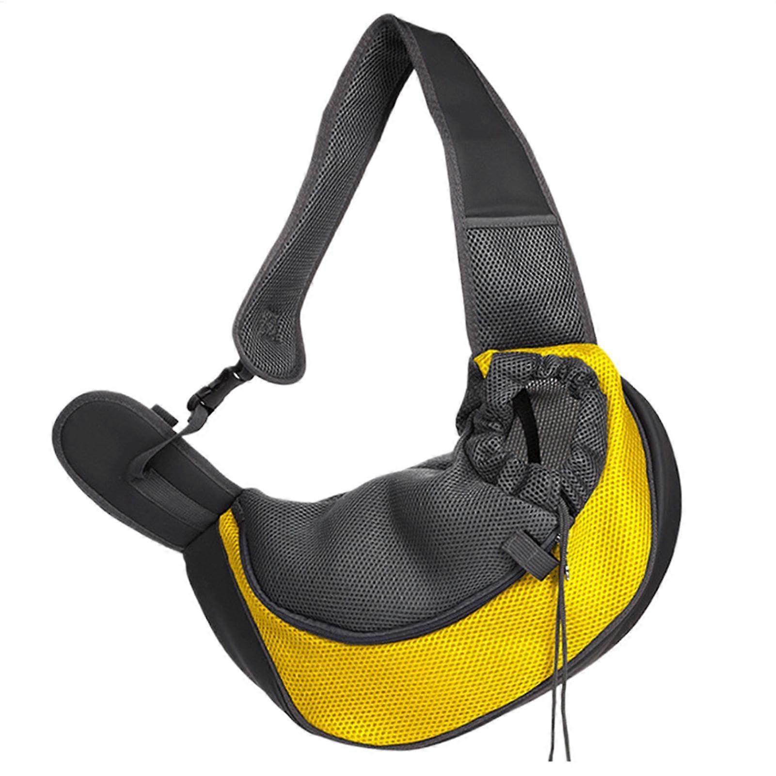 Pet sling for small pets Breathable with adjustable strap, travelsafe carrier Nonslip for dogs, breathable mesh, Yellow, L 40x30x20cm