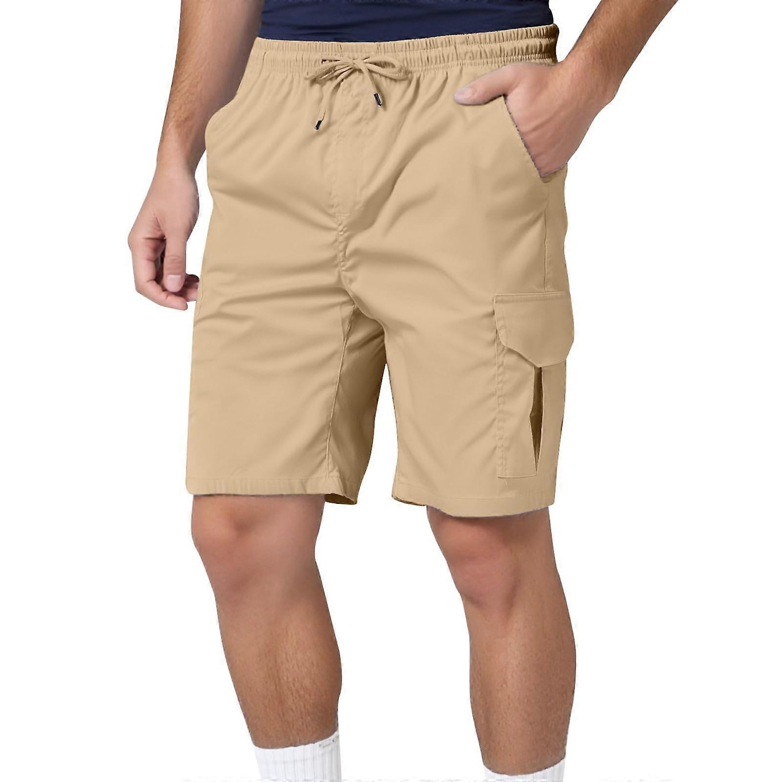 Light Work Pants Men's Short Cargo Pants With Drawstring Solid Splice Pocket Solid Color Loose Winter Shorts Size L