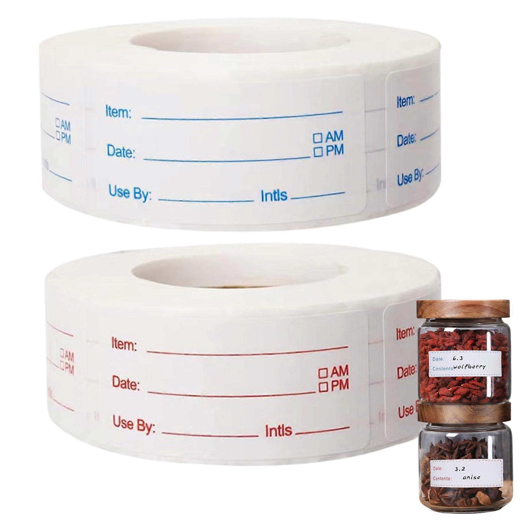 Freezer Labels, Self-Adhesive PVC, Removable, Writable Jam Jar Labels, 2 Roll Set for Kitchen Organization